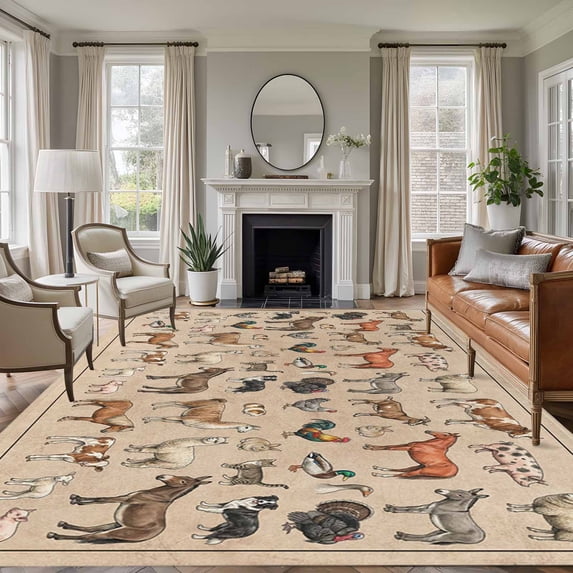 5x8 Area Rugs for Living Room, Farmhouse Non Slip Area Rugs for Kitchen Bedroom Entryway, Vintage Country Farm Animals Brown Washable Carpet Runner Rug Floor Mats for Bedroom Home Decor