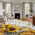 thumbnail image 1 of 5x8 Area Rugs for Living Room, Farmhouse Sunflower Non Slip Area Rugs for Kitchen Bedroom Entryway, Vintage Daisy Butterflies Gray Wood Washable Carpet Runner Rug Floor Mats for Bedroom Home Decor, 1 of 8