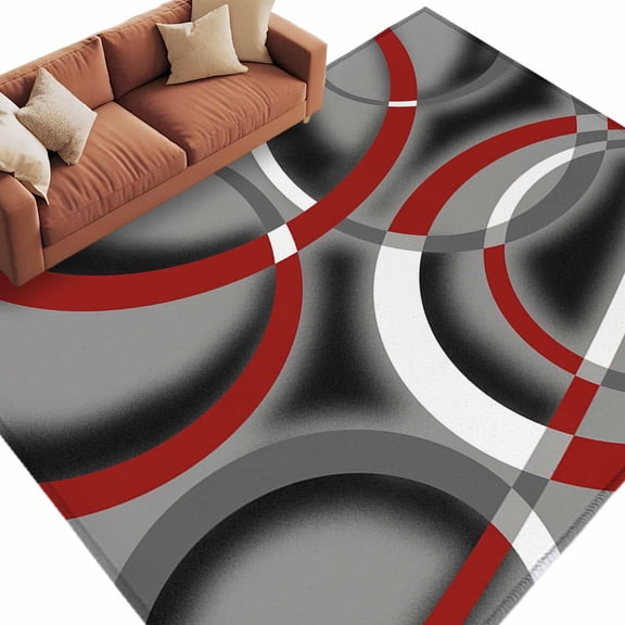 5x8 Area Rugs for Living Room, Grey Geometric Non Slip Area Rugs for Kitchen Bedroom Entryway, Modern Abstract Black White Red Striped Washable Carpet Runner Rug Floor Mats for Bedroom Home Decor