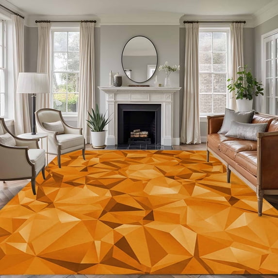 5x8 Area Rugs for Living Room, Orange Geometric Non Slip Area Rugs for Kitchen Bedroom Entryway, Modern Luxury Aesthetic Abstract Motifs Washable Carpet Runner Rug Floor Mats for Bedroom Home Decor