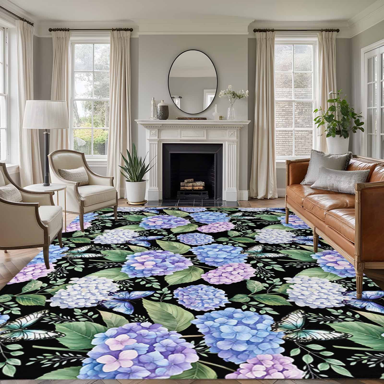 5x8 Area Rugs for Living Room, Purple Hydrangea Non Slip Area Rugs for ...