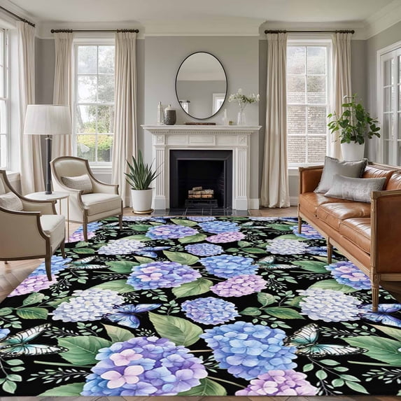 5x8 Area Rugs for Living Room, Purple Hydrangea Non Slip Area Rugs for ...