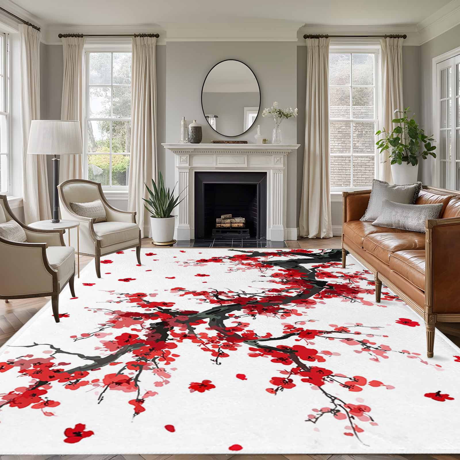 5x8 Area Rugs for Living Room, Red Flowers Non Slip Area Rugs for ...