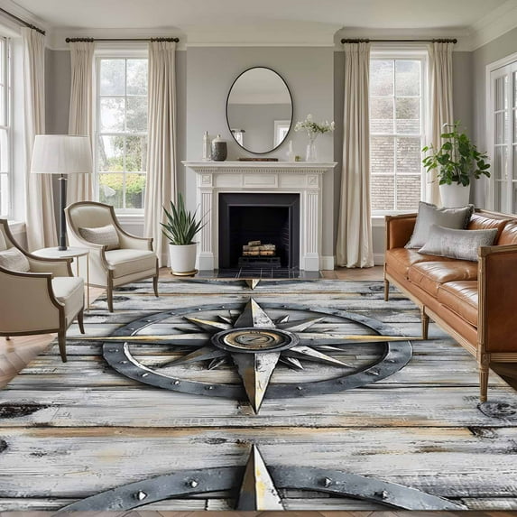5x8 Area Rugs for Living Room, Retro Compass Coastal Non Slip Area Rugs ...