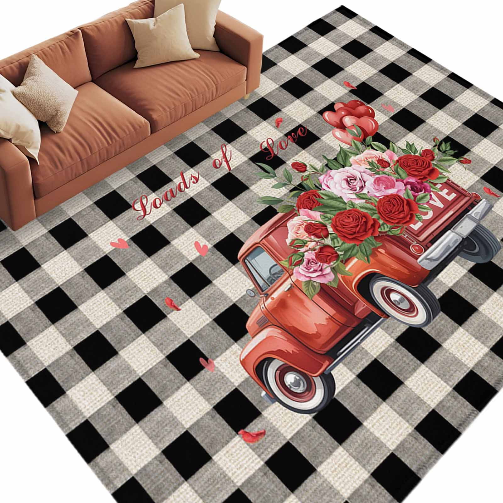 5x8 Area Rugs for Living Room, Roses Valentine's Day Non Slip Area Rugs ...