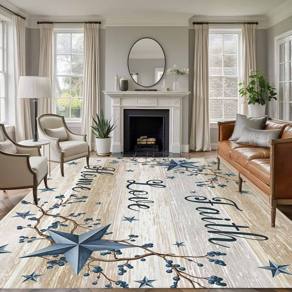 5x8 Area Rugs for Living Room, Texas Stars Vintage Non Slip Area Rugs for Kitchen Bedroom Entryway, Navy Blue Beige Washable Carpet Runner Rug Floor Mats for Bedroom Home Decor Branches Berry