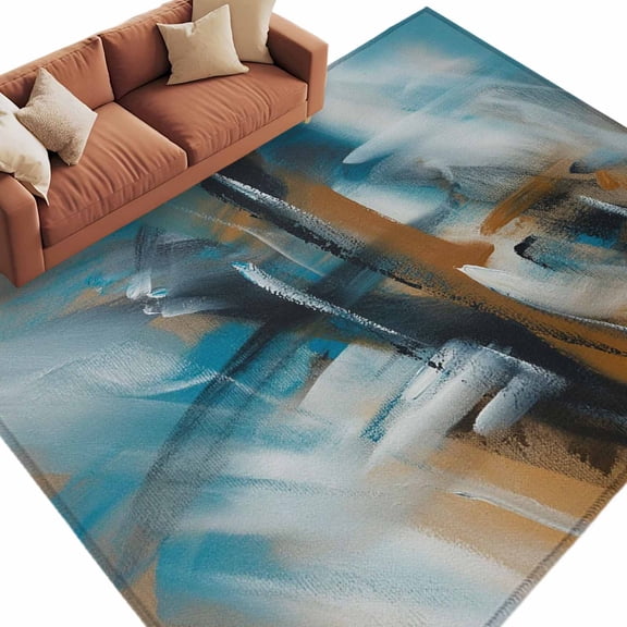 5x8 Area Rugs for Living Room, Turquoise Ombre Non Slip Area Rugs for Kitchen Bedroom Entryway, Brown Abstract Modern Gradient Retro Art Washable Carpet Runner Rug Floor Mats for Bedroom Home Decor