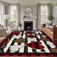 thumbnail image 1 of 5x8 Area Rugs for Living Room, Valentine's Day Non Slip Area Rugs for Kitchen Bedroom Entryway, Black Red Strip Love Hearts Plaid Washable Carpet Runner Rug Floor Mats for Bedroom Home Decor, 1 of 8