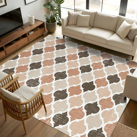 5x8 Area Rugs, Ombre Brown Geometric Plaid Retro Abstract Morocco Gingham Non-Skid Rubber Backing Large Rectangle Rugs - Living Room Bedroom Home Office, Indoor Floor Mat Carpets Washable Rug