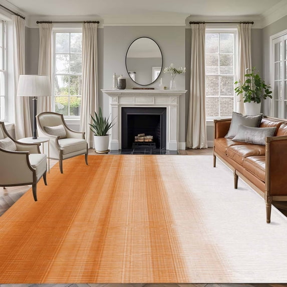 5x8 Area Rugs, Orange White Ombre Non-Skid Rubber Backing Large ...