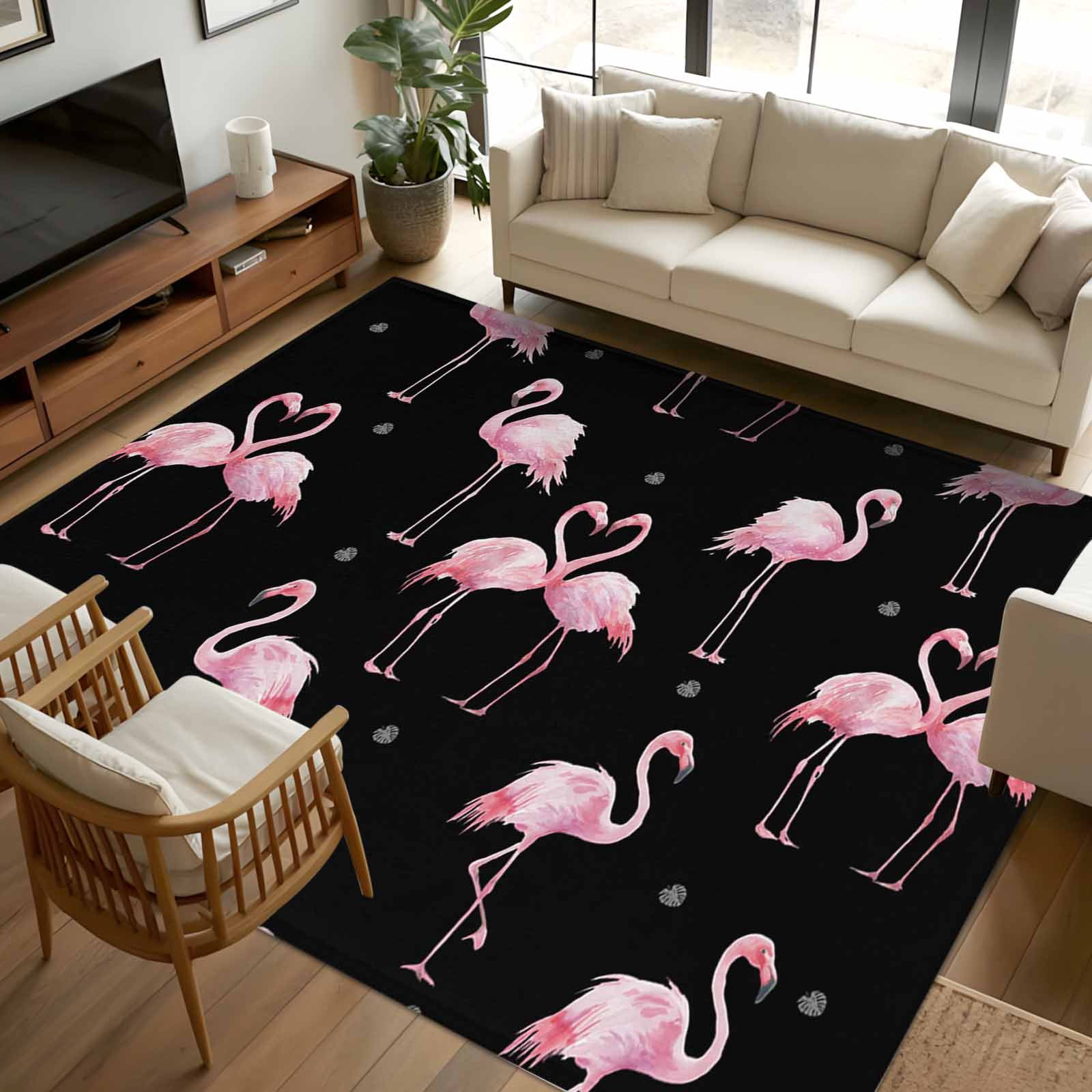 5x8 Area Rugs, Pink Flamingo Non-Skid Rubber Backing Large Rectangle ...