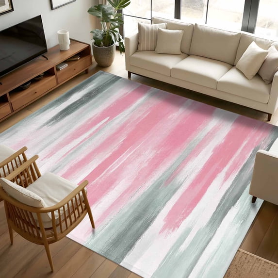 5x8 Area Rugs, Pink Gray Non-Skid Rubber Backing Large Rectangle Rugs ...
