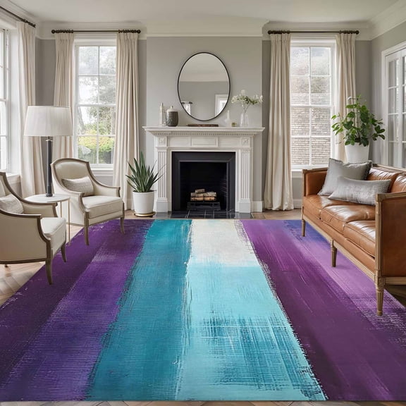 5x8 Area Rugs, Purple Turquoise Non-Skid Rubber Backing Large Rectangle Rugs - Living Room Bedroom Home Office, Modern Abstract Oil Painting Art Geometric Indoor Floor Mat Carpets Washable Rug