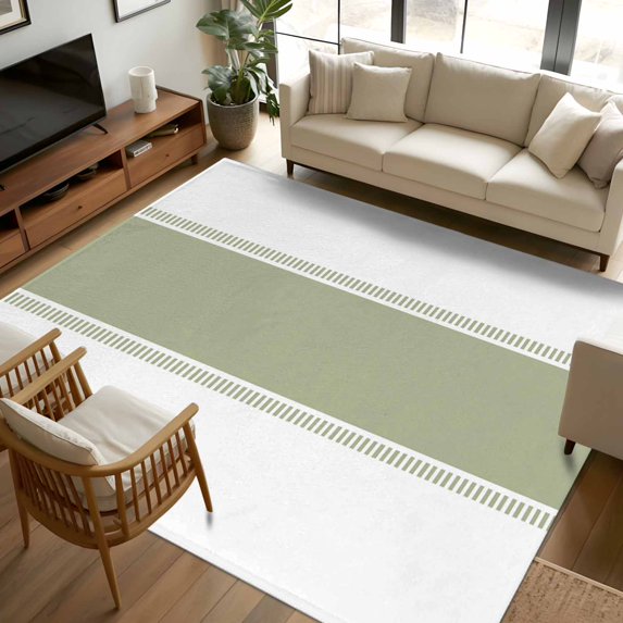 5x8 Rectangular Rug 5x8 Area Rugs, Sage Green Striped Non-Skid Rubber Backing Large ...