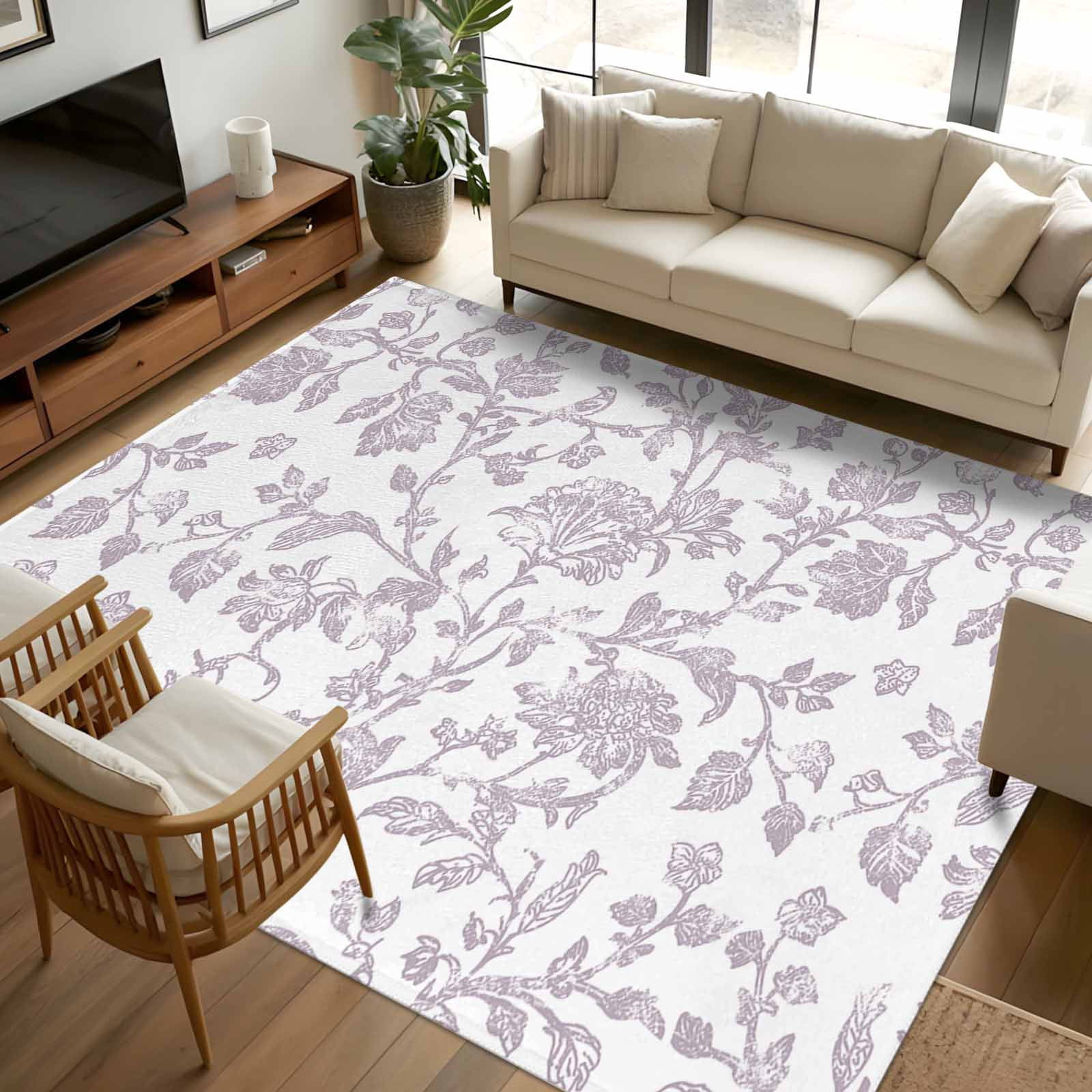 5x8 Area Rugs, Spring Flower Non-Skid Rubber Backing Large Rectangle ...