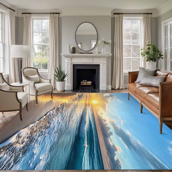 5x8 Area Rugs, Summer Beach Non-Skid Rubber Backing Large Rectangle Rugs - Living Room Bedroom Home Office, Sunset Ocean Coastal Nautical Indoor Floor Mat Carpets Washable Rug