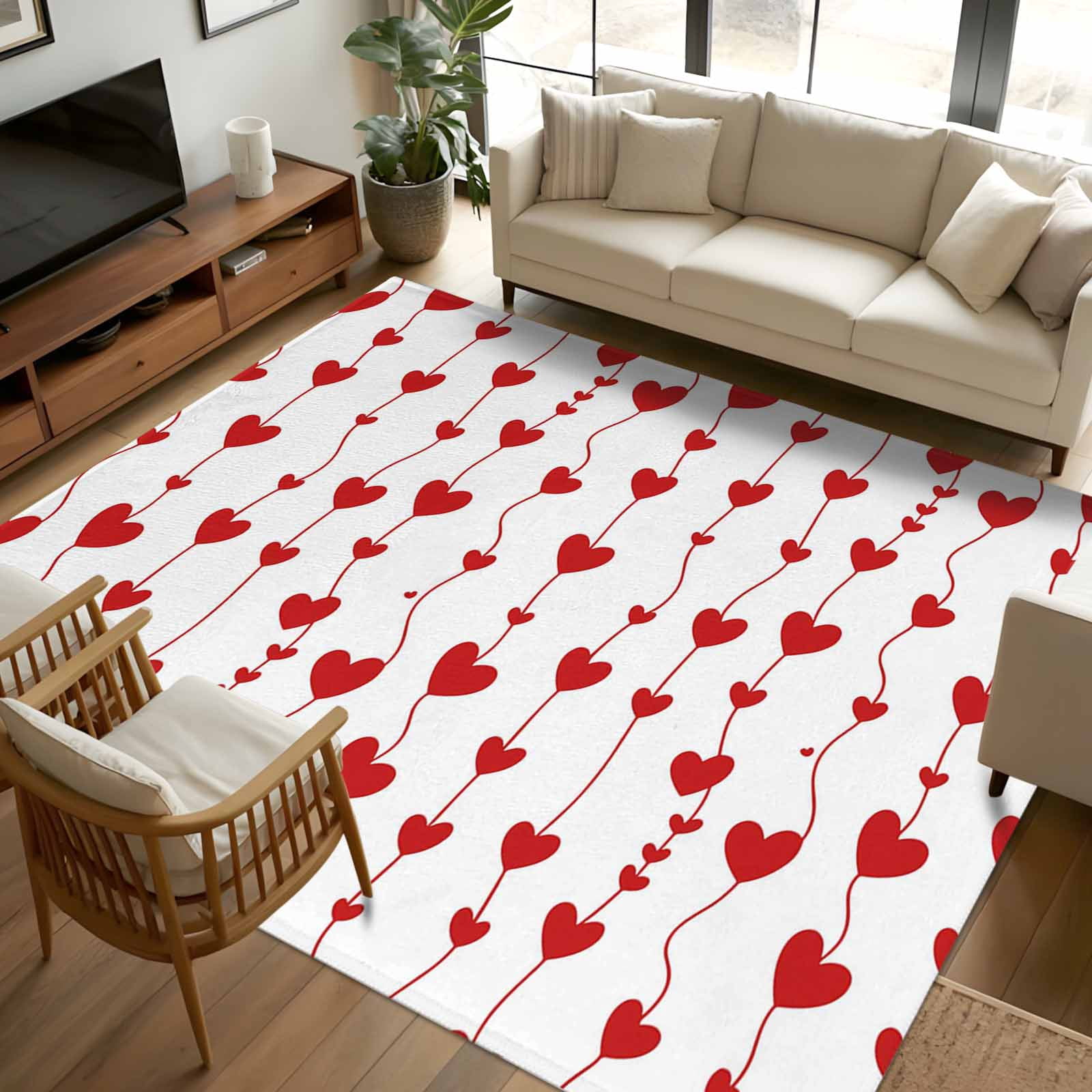 5x8 Area Rugs, Valentine's Day Non-Skid Rubber Backing Large Rectangle ...