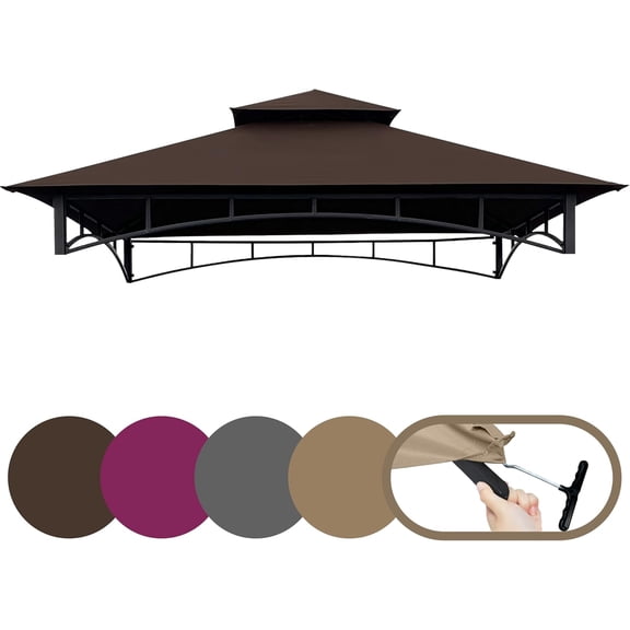 5x8 BBQ Grill Gazebo Replacement Canopy Top with T-Hook,Double Tiered Waterproof Roof Gazebo Cover for Model L-GG001PST-F, Brown