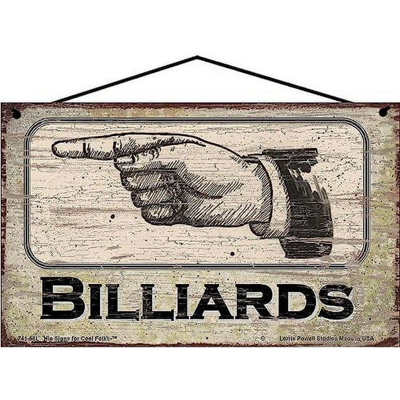 5x8 BILLIARDS LEFT Vintage Style Sign with a Hand Pointing to the Left - Unique Directional Decor for Pool Enthusiasts, Perfect Addition for Pool Players, Housewarming Gift for the Game Room