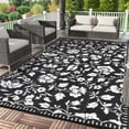 thumbnail image 1 of 5x8 Black&White Outdoor Rug Waterproof Reversible, Floral Plastic Straw Patio Rug, Foldable Outdoor Area Rug for RV Camping, Picnic, Beach, Balcony, Deck & Garden 5x8 Black&White, 1 of 9