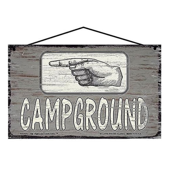 5x8 Campground Pointing LEFT - Vintage Style Sign, Rustic Home Décor with a Hand and Finger Pointer Arrow to the Camp Ground Area, Cabin Home Décor, Gift for a Camper or Camping Enthusiast