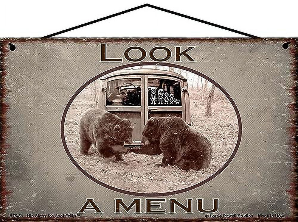 5x8 Camping Themed Sign with Bears - Look A Menu - Funny Vintage Style ...