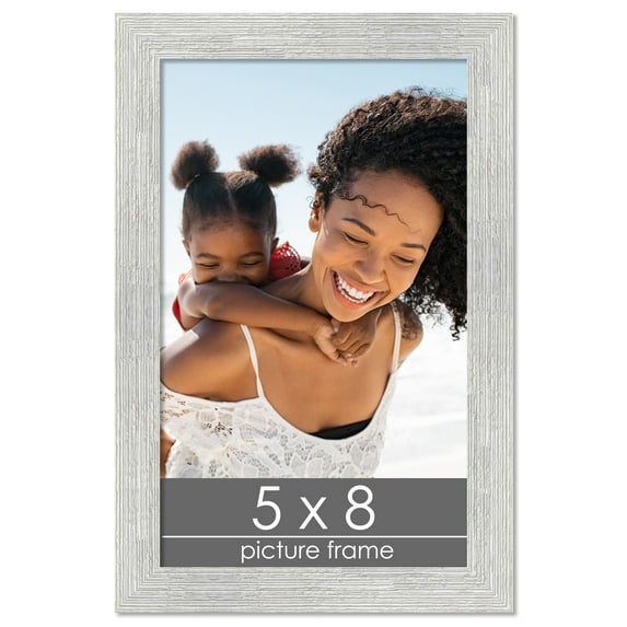 5x8 Distressed/Aged White Washed Wood Picture Frame - UV Acrylic, Foam Board Backing, & Hanging Hardware Included!