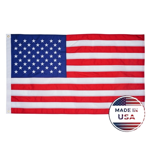 5x8 FT American Flag Outdoor Heavy Duty, Longest Lasting Large US Flags Made in USA, Tough All Weather Nylon with Embroidered Stars and Sewn Stripes, Commercial Grade High Wind USA Flag
