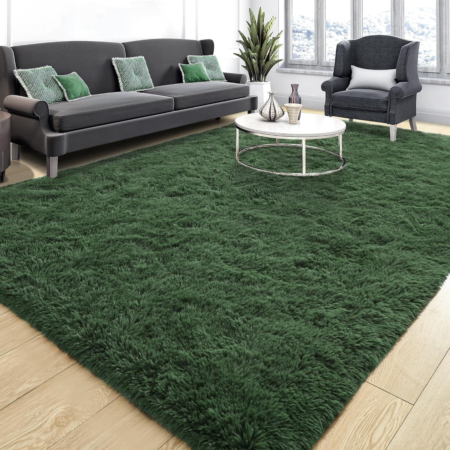 5x8 Fluffy Dark Green Area Rug for Living Room Bedroom | Soft Plush ...