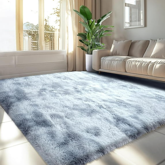 5x8 Fluffy Rugs Grey for Bedroom: Shag Area Rugs for Bedroom- Area Rugs 5x8 Gray Plush Soft for Living Room- Shag Fuzzy Carpets for Nursery ((Tie-Dyed Light Grey, 5x8Feet