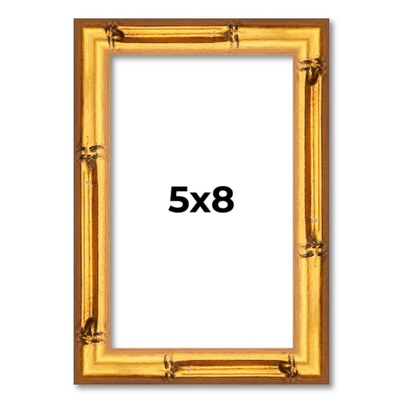 5x8 Frame Gold Bamboo Solid Wood Picture Frame | 1 Inch Moulding Width | Interior Frame Depth 0.75