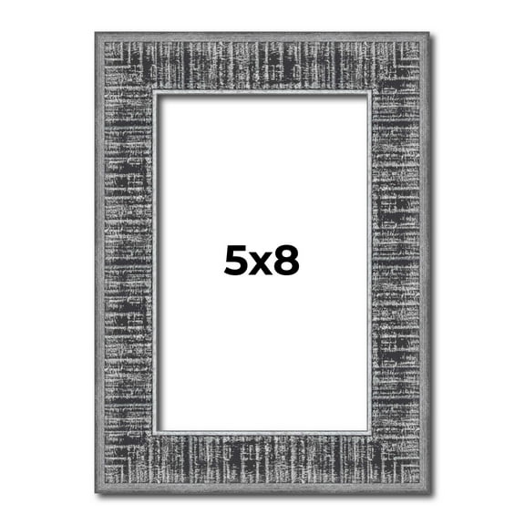 5x8 Frame Silver Black Rustic Sonoma Solid Wood Picture Frame | 1.5 Inch Moulding Width | Complete