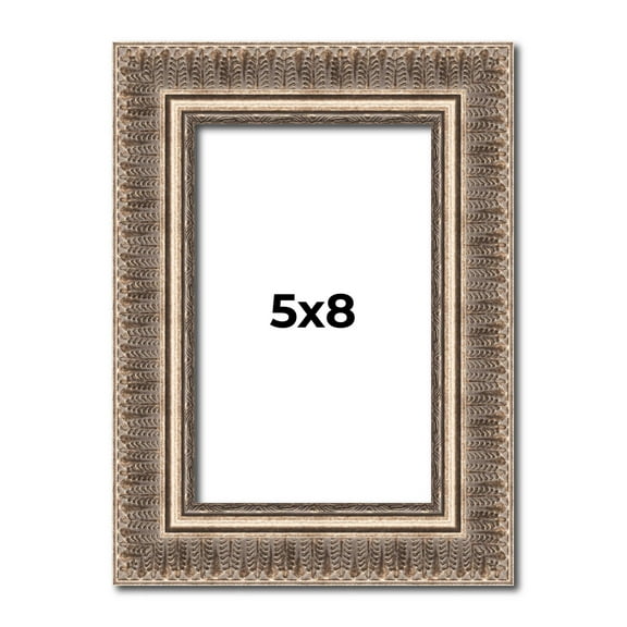 5x8 Frame Silver Harvest Ornate Solid Wood Picture Frame | 1.75 Inch Moulding Width |Mayflower