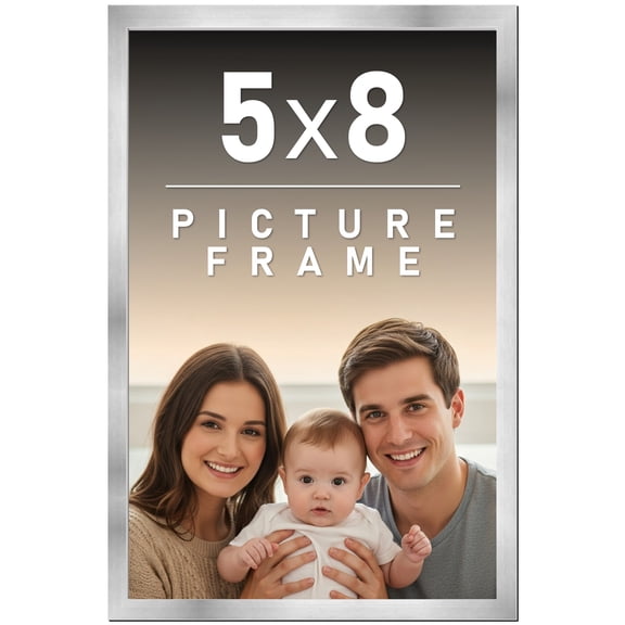 5x8 Frame Silver Stainless Steel Solid Wood Picture Frame | 0.75 Inch Moulding Width | Includes UV