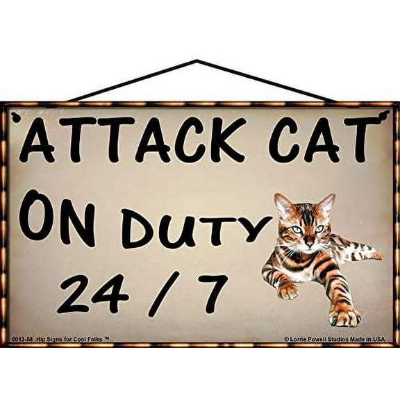 5x8 Funny Pet Lover Sign - Attack Cat On Duty - Decorative Home Décor Gift for Animal Enthusiasts and Pet Owners