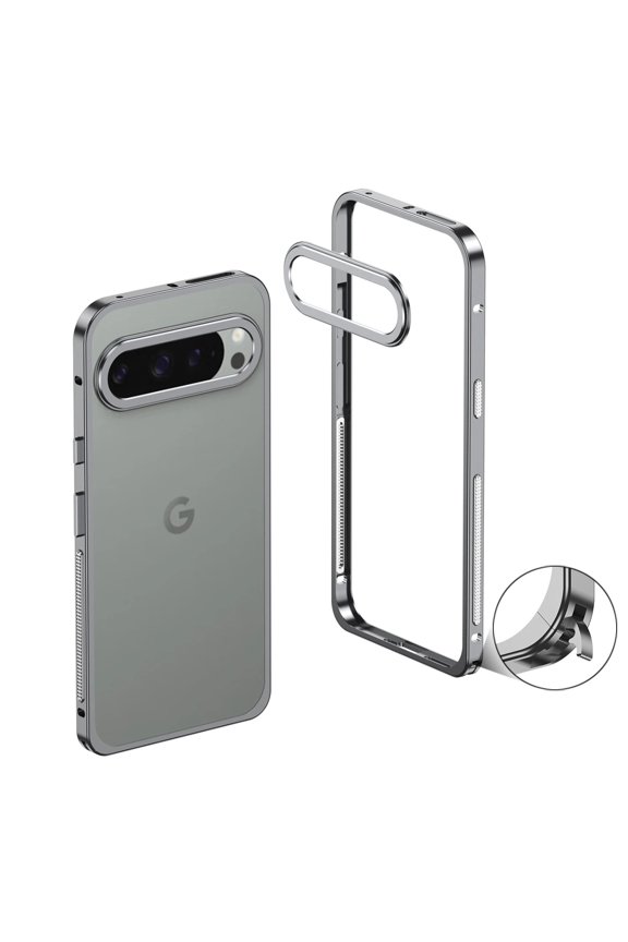 Metal Frame Case For Google Pixel 10 Pro XL , Heat Dissipation Net Detachable Lens Cap Rugged Shockproof Bumper Phone Case Cover For Google Pixel 10 Pro XL,Gray
