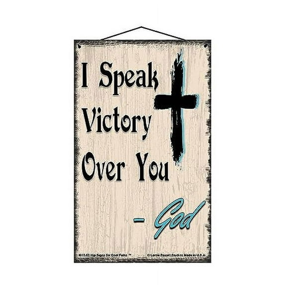 5x8 I Speak Victory Over You God Quote Sign - Religious Themed Home Décor with Image of a Cross - Perfect for Faith & Worship Spaces, Decorative Household Family Wall Art