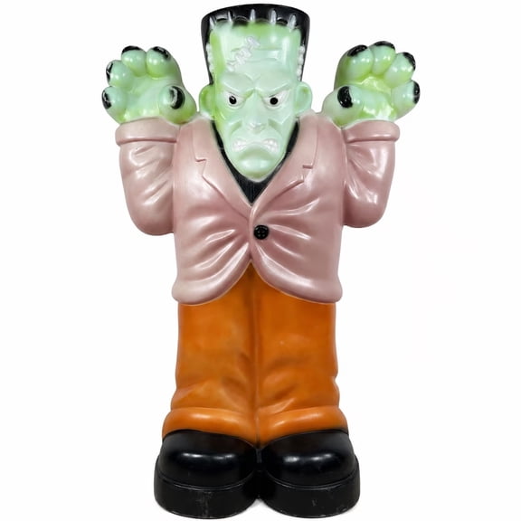 5x8 Inch Frankenstein Blow Mold Vintage Halloween Ornament, Light Up Green Halloween Decorations With Bright Cheerful Glow For Indoor Outdoor Summer Halloween Display Anywhere