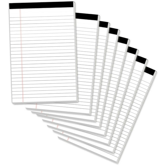 5x8 Inch Legal Pads Notepad, 8 Pack Perforated Memo Pad College Ruled, Office Home Supplies for Daily Notes Lists, 30 Sheets per Pad, White