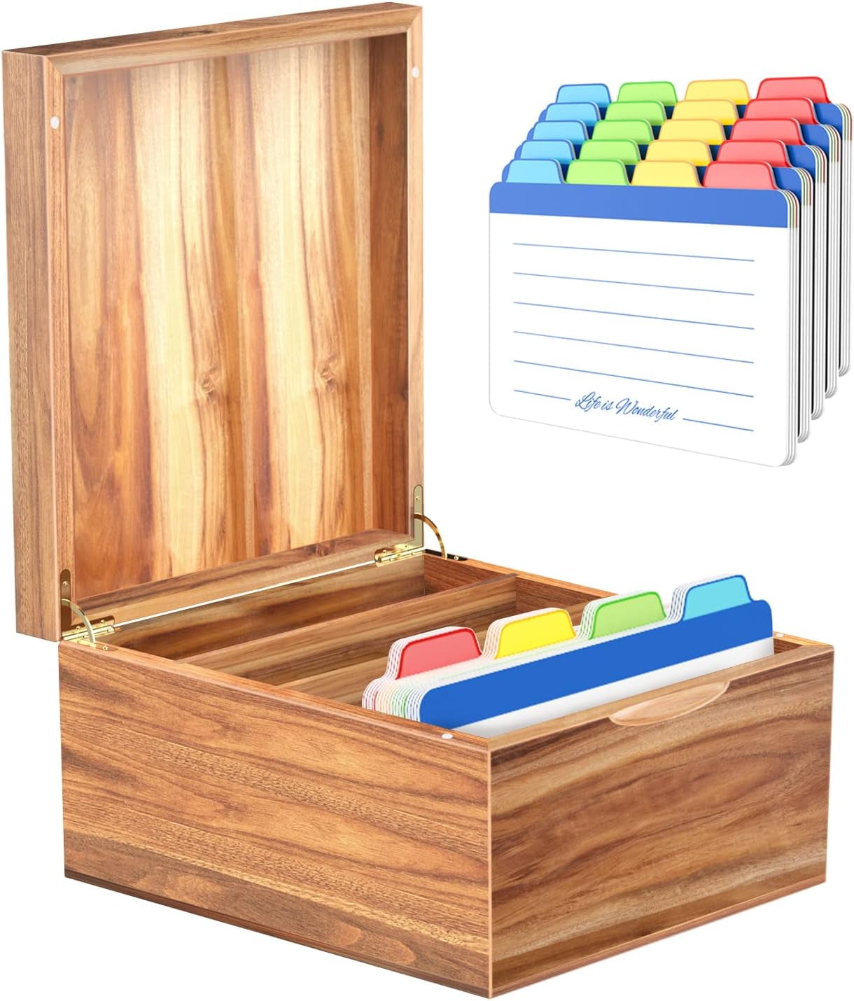 5x8 Index Card Organizer with Lid – Extra Large Acacia Wood Storage Box ...