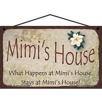 5x8 Mimi's House Sign with Magnolia Flower What Happens at Mimi's House Stays at Mimi's House Vintage Style Decorative Household Family Home Décor Grandma Nickname Gift Signs for any Grandmother