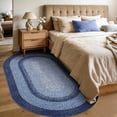 thumbnail image 1 of 5x8 Oval Living Room Area Rug Washable Modern Border Bedroom Bedside Area Rugs Non Slip Low Pile Dining Room Oval Throw Carpet Contemporary Rugs for Living Room Kitchen Nursery, Navy, 1 of 9