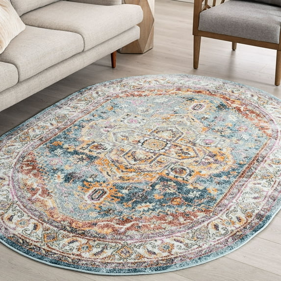 5x8 Oval Traditional Denim Oval Area Rugs for Living Room | Bedroom Rug | Dining Room Rug | Indoor Entry or Entryway Rug | Kitchen Rug | Alfombras para Salas 5'3'' x 7'3'' Oval