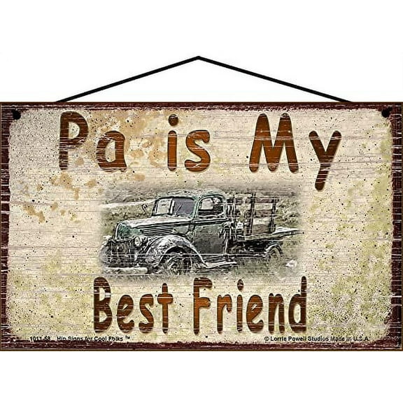 5x8 Pa is my Best Friend Sign, Vintage Style Home Décor for Grandpa with Classic Old Truck, Gift for Father's Day, Decorative Household Family Signs for Grandfathers