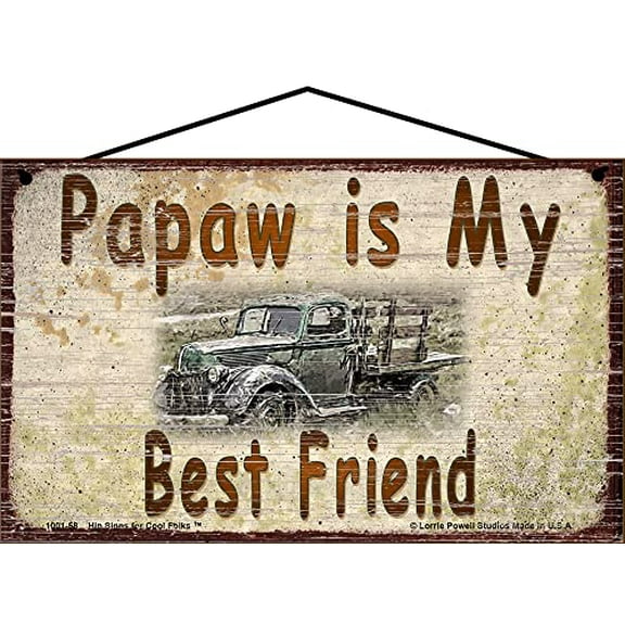 5x8 Papaw is my Best Friend Sign, Vintage Style Home Décor for Grandpa with Classic Old Truck, Gift for Father's Day, Decorative Household Family Signs for Grandfathers
