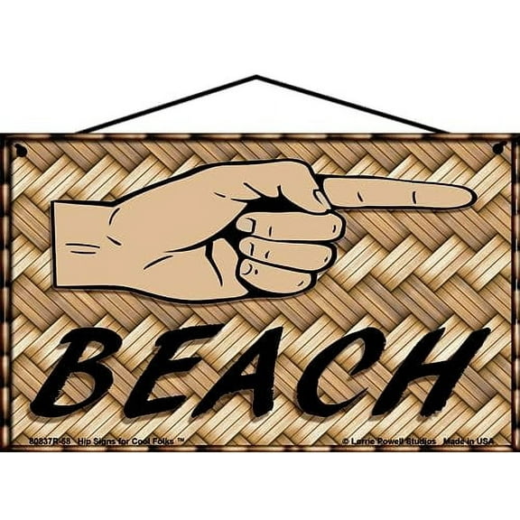 5x8 Sign Pointing to the RIGHT to the BEACH - Vintage Style Sign with a Hand and Pointing Finger, Directional Guide, Unique Vacation Home Decor for Indoor Spaces