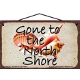 thumbnail image 1 of 5x8 Vintage Style Beach Themed Sign - Gone To The North Shore - Image of Seashells - Tropical Ocean Decorative Household Family Vacation Home Décor Wall Art, 1 of 1