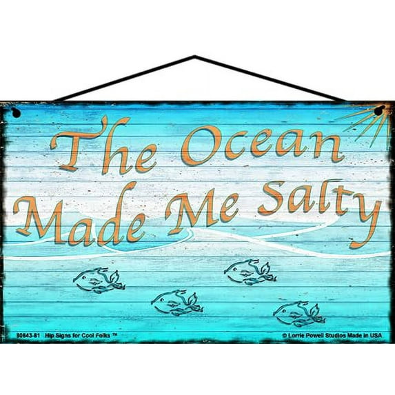 5x8 Vintage Style Beach Themed Sign - The Ocean Made Me Salty - Funny Quote Decorative Fun Household Family Signs for Your Beachfront or Vacation Home