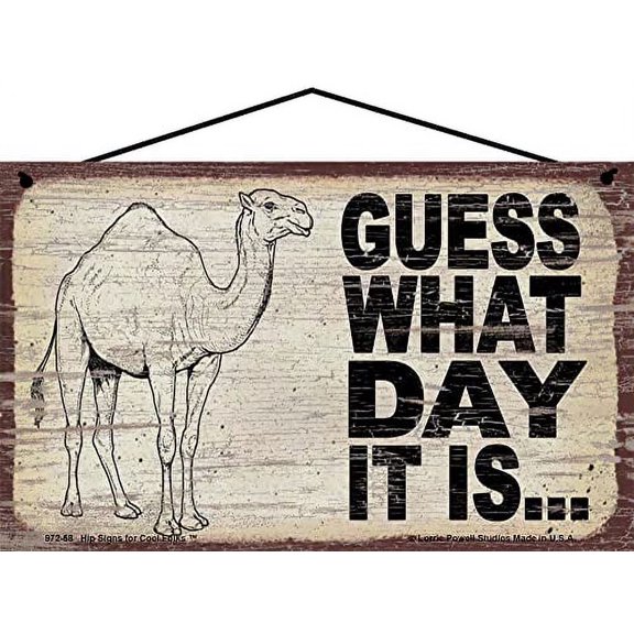 5x8 Vintage Style Camel Sign - Guess What Day It Is, Hump Day Humor, Fun Wall Decor for Home or Office, Unique Conversation Piece