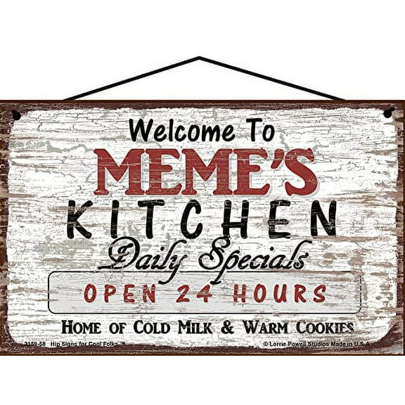 5x8 Vintage Style Kitchen Sign Welcome to Meme's Kitchen Daily Specials Open 24 Hours Home of Cold Milk and Warm Cookies Mother's Day Gift for Grandmothers Home Décor for Grandma